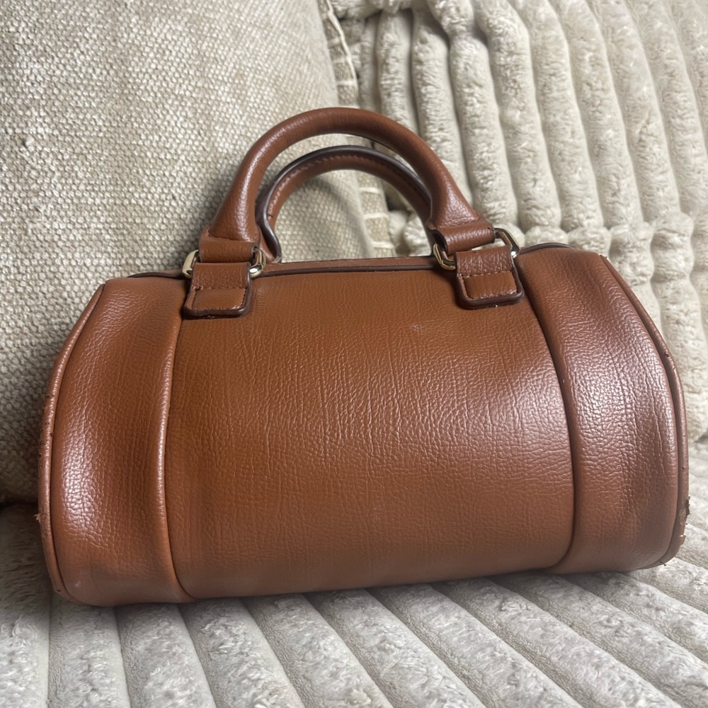 Madden NYC Brown Barrel Satchel Crossbody Dual Handles Zipper Pouch - Picture 5 of 8